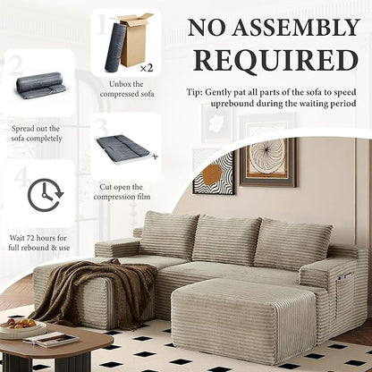 96" Sectional Couches for Living Room Cloud Couch Sofa with L-Shape Upholstered Boneless Couchs Modern Modular Sectional Couch with Chaise (Camel, 96" W+Left Facing Chaise+2Seaters+Ottoman)
