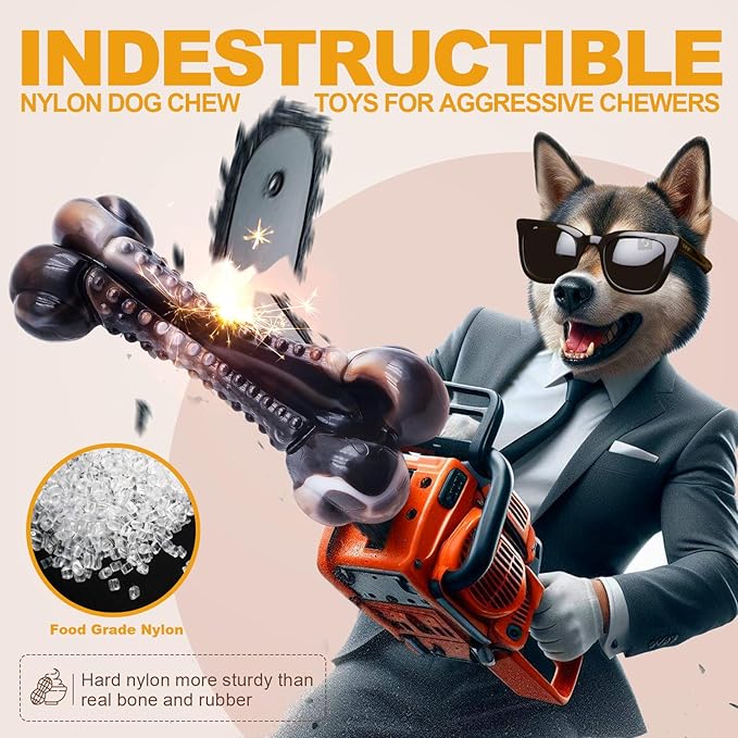 Dog Chew Toys for Aggressive Chewers, Tough Chew Toys for Dogs Large Small Medium, Indestructible Dog Bone Toy For Chewer, Durable Nylon for Puppy Dogs Teething Toy to Keep Them Busy,Beef Flavor Gift