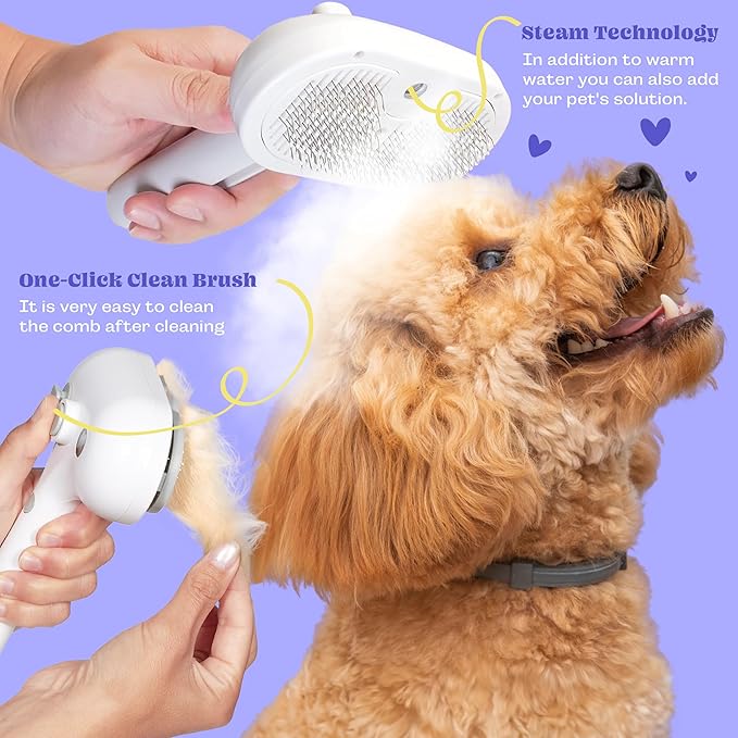 Cat Steam Brush, 3 in 1 Pet Hair Removal Tool, Self Cleaning Steamy Cat Brush for Massage, Dog Brush for Shedding, Cat&Dog Hair Remover