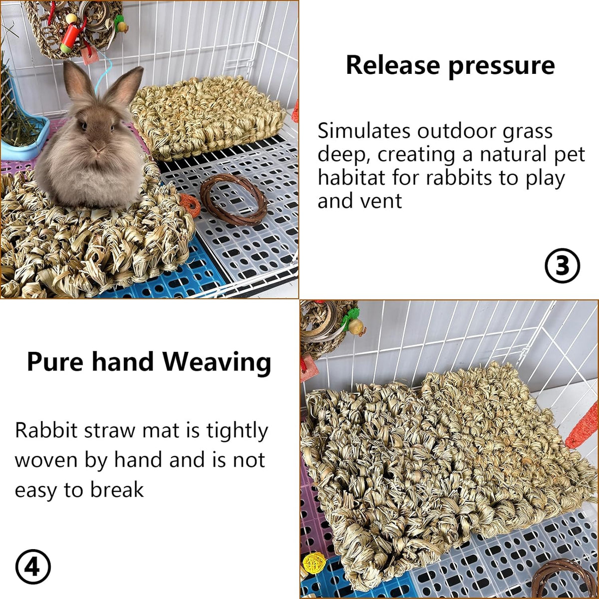 Hamiledyi Rabbit Grass Bed 2PCS Guinea Pig Hay Mat Bunny Natural Straw Woven Bed Rabbit Handmade Bedding Sleeping Grinding Nesting and Chewing Toy for Rabbit Guinea Pig Chinchilla Hedgehog Hamster