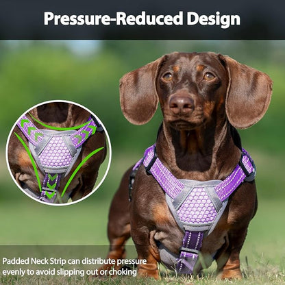 Escape Proof Dog Harness, Dachshund Harness, Reflective Dog Harness with Handle, Durable,Adjustable Vest for Small Medium Large Dogs Walking, Training, and Running Gear (Lavender Purple,L)