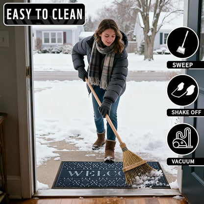 Yimobra Welcome Mat Outdoor Indoor, All-Season Waterproof Front Door Mat Outside Entrance, All-Weather Heavy Duty Non-Slip Doormat, Low Profile Porch Patio Entrance Mats, 47x24, Blue