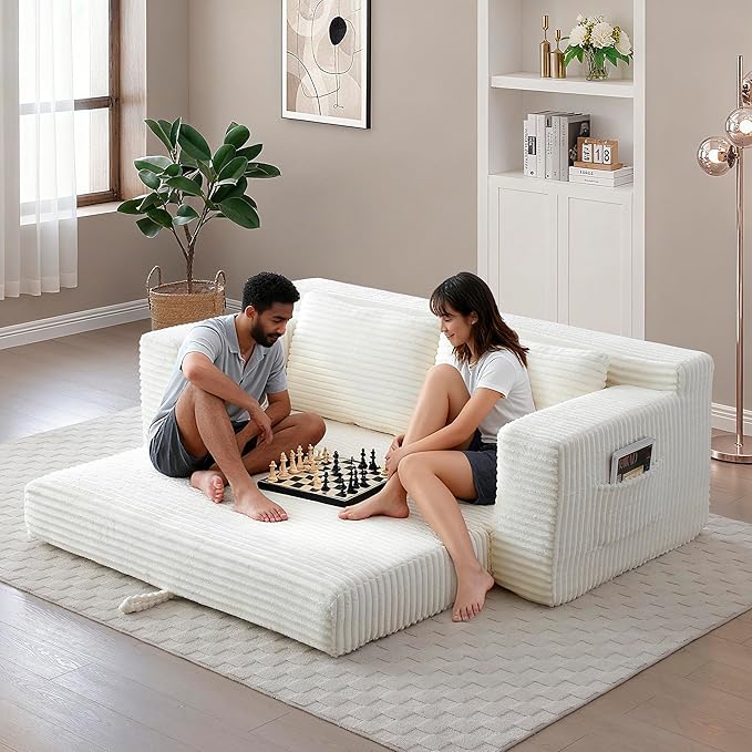 73" Cloud Loveseat Sofa Couch in a Box, 2 Seater Boneless Couch, Convertible Pull Out Sofa Bed with Pillows, No Assembly, Memory Foam, Modern Small Couches for Small Spaces (A-Beige)