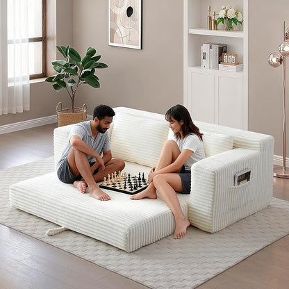 73" Cloud Loveseat Sofa Couch in a Box, 2 Seater Boneless Couch, Convertible Pull Out Sofa Bed with Pillows, No Assembly, Memory Foam, Modern Small Couches for Small Spaces (A-Beige)