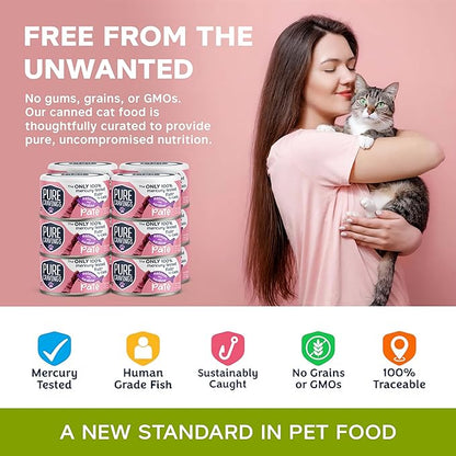 Pure Cravings Salmon and Sardine Pate, Canned Wet Cat Food, 100% Mercury-Tested, Moist Can Fish, Grain-Free Protein, Non-GMO, 12 Pack