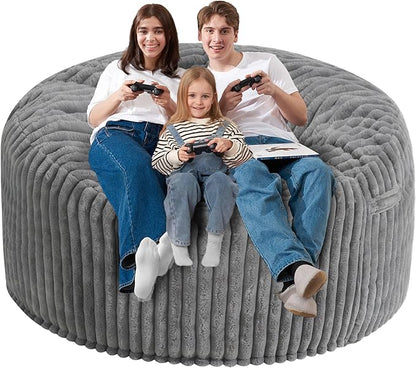 Homguava 6 FT Bean Bag Chair,6' Big Bean Bag,Giant Bean Bag Chairs for Adults with Memory Foam Filled,Comfy Large Beanbag Chairs Soft Bean Bag Sofa with Dutch Corded Plush Cover-Grey