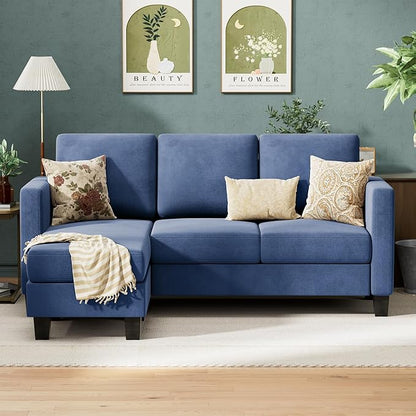 VICTONE Convertible Sectional Sofa Couch, 3 Seat L-Shaped Sofa with Linen Fabric Ottoman Small Couch for Small Apartments, Living Room and Office (Linen Fabric, Blue)