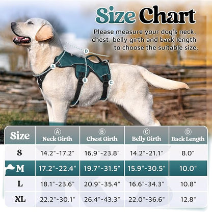 rabbitgoo Escape Proof Dog Harness for Medium, No Pull with Lift Handle | No Escape, Full Soft Padded, Reflective Adjustable Vest, Leash Clip for Walking Hiking Training, Dark Green, Medium