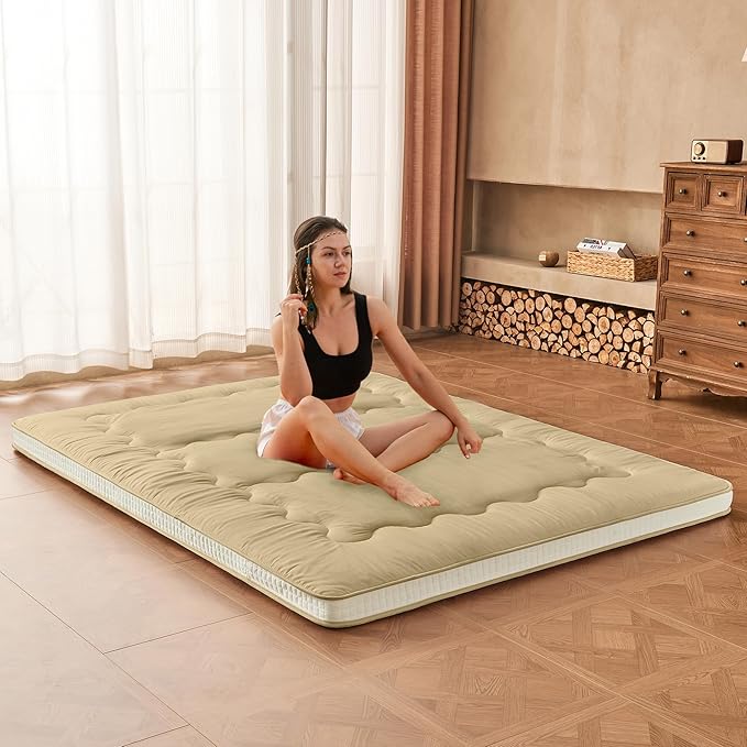 Dr.Futon Japanese Floor Futon Mattress Extra Thick Folding Roll Up Bed Topper Mat for Guest,Lounger and Tavel
