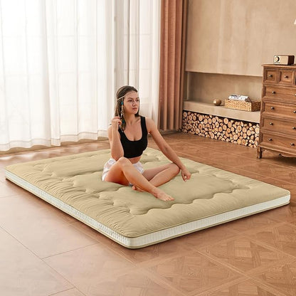 Dr.Futon Japanese Floor Futon Mattress Extra Thick Folding Roll Up Bed Topper Mat for Guest,Lounger and Tavel
