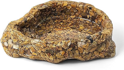 Water Dish for Amphibians，Reptile Food and Water Rock Bowls，Terrarium Decor for Reptiles and Other Little Critters，Terrarium Bowls Small Size