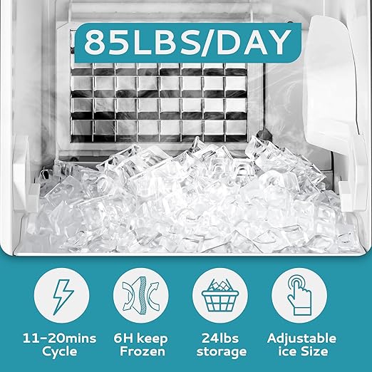 Commercial Ice Maker Machine 85Lbs/Day, 24Lbs Storage, Built-in Undercounter