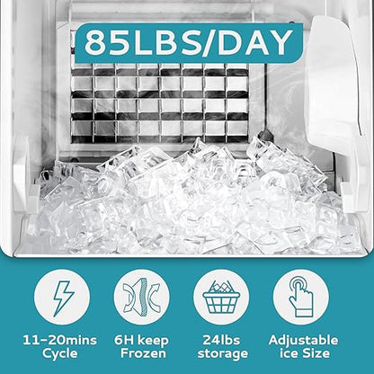 Commercial Ice Maker Machine 85Lbs/Day, 24Lbs Storage, Built-in Undercounter