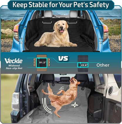 Veckle SUV Cargo Liner for Dogs, Water Resistant Dog Trunk Cover with Side Flap Protector 2 Large Pockets Pet Seat Cover for SUV Sedans Vans with Bumper Flap, Non-Slip, Large Universal Fit, Black