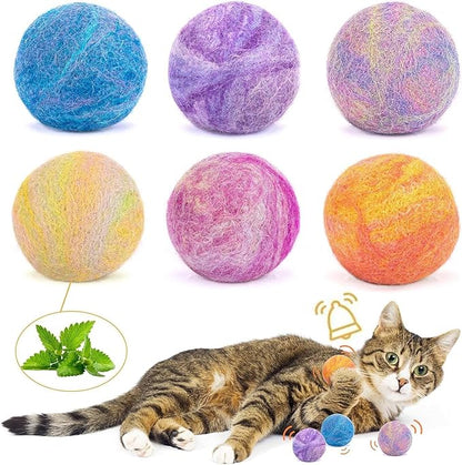 Retro Shaw Cat Toys Balls,Catnip Ball with Bell Inside,Wool Balls Toy with SilverVine Catnip Fill, Upgraded,Interactive Cat Nip Ball for Indoor Kitten Kitty 6 Pcs