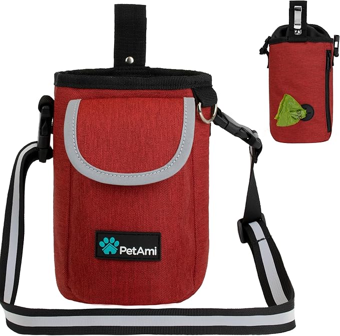 PetAmi Dog Treat Pouch, Large Pet Training Treat Pouch with Pocket, Dog Trainer Essentials Supply Holder with Poop Bag Dispenser, Training Bag for Kibbles Toys, 3 Ways to Wear (Red)