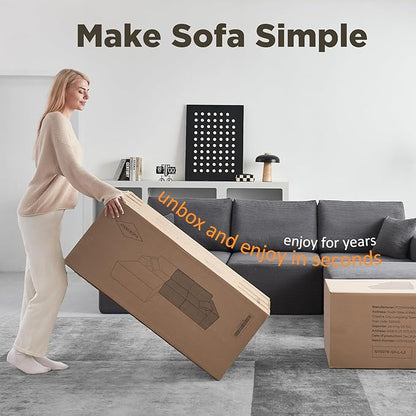 INGEROOM 108" Cloud Sectional Couch with Chaise, Modular L-Shaped Sofa Deep Seat Comfy Corduroy Memory Foam Couch for Living Room Bedroom, No Assembly Required, Dark Gray