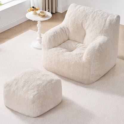 ONBRILL Giant Bean Bag Chairs for Adults with Ottoman, Faux Fur Boneless Chaise Couch Filler with Memory Foam,Large BeanBag Lounge Lazy Floor Sofa Accent Chair for Living Room,Bedroom & Game Rooms