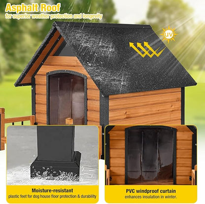 AIVITUVIN Dog House Outdoor Anti-Bite Metal Frame Design Wooden Dog Kennel Outside with Elevated Floor Weatherproof (Brown, 45" D x 32.9" W x 32.6" H)
