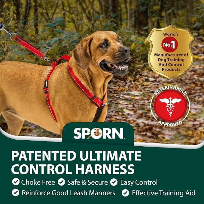 SPORN Ultimate Control No Pull Dog Harness for Large Dogs - 4-in-1 Adjustable L/XL Dog Harness with Front, Back & Dual-Clip Options & Emergency Grab Handle - Easy On/Off, Padded Comfort (Red, L/XL)