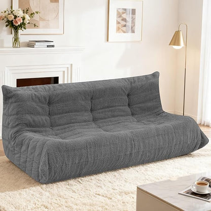 HABUTWAY Bean Bag Chairs Fireside Lazy Floor Sofa, Soft Teddy Fleece 3 Seater Sofa with High-Resilience Foam Filling，Beanbag for Living Room, Bedroom, Office (Dark Grey Teddy)
