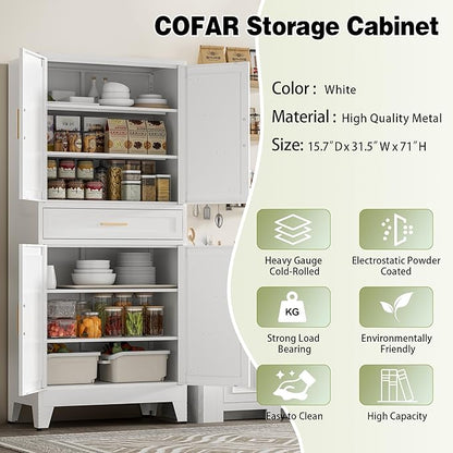 COFaR 71" Tall Kitchen Pantry, Farmhouse Storage Cabinet