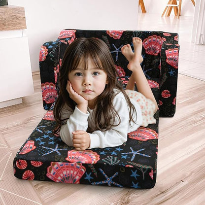 MeMoreCool Folding Kids Couch – 2-in-1 Toddler Sofa Bed, Lounge Chair for Ages 1-3, Playroom Furniture with Removable Cover Lightweight & Portable | Washable | Ideal for Naptime or Travel
