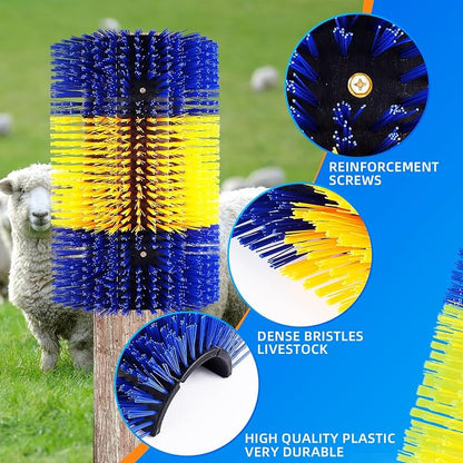 Extra Large Size Livestock Scratching Brush, Upgraded Horse/Goat/Cow/Cattle Scratcher Brush for Grooming, Itch Relief Horse Scratcher Brushes Kit with Two Sets of Mounting Screws(8-Pack,Yellow)