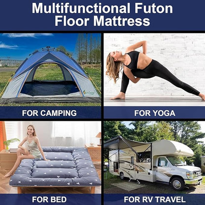 Japanese Floor Mattress,Thicken Japanese Floor Sleeping Pad Foldable,Roll Up Tatami Mat Easy to Store and Portable,Futon Mattress Suitable for Camping and Guest Room (Starry Blue, Twin (80" x 36"))
