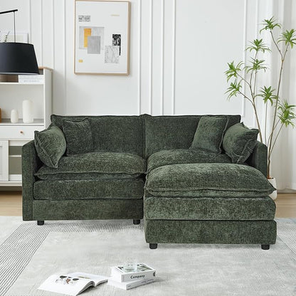 Aoowow Modular Sectional Sofa Modern Convertible Loveseat Couch,77.16 Inch Deep 2-Seater Sofas Comfy Chenille Cloud Sofas and Couches Set with Movable Ottoman for Living Room Apartment（Green）