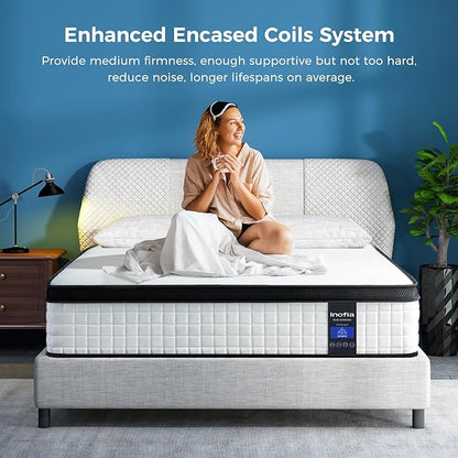 Inofia Twin XL Mattress, 10 Inch Hybrid Innerspring Single Mattress Cool Bed, Breathable Soft Knitted Fabric Cover, Twin XL Size