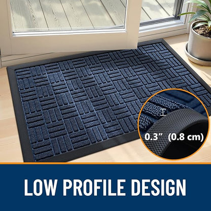 OLANLY Front Door Mat Outside Entrance 33x21, Absorbent, Heavy Duty Sturdy Natural Rubber Doormat Indoor Outdoor, Non-Slip, Stain and Fade Resistant, Low Profile Floor Mat for Entryway, Navy Blue