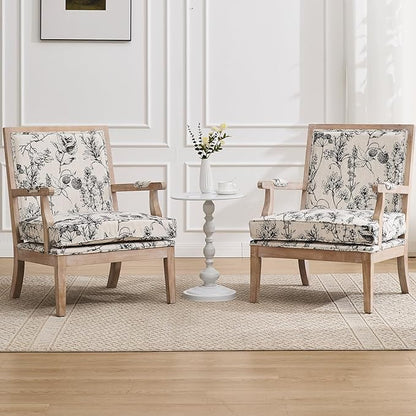 DM Furniture Floral Accent Chair Mid-Century Modern Living Room Chairs Upholstered Fabric Reading Chair Lounge Armchair with Solid Wood Frame & Removable Cushion for Bedroom, Balcony, Floral Pattern