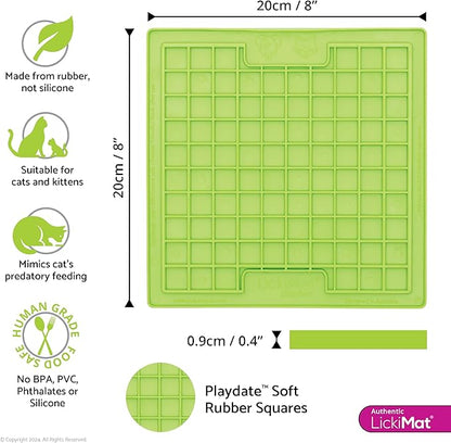 LickiMat Classic Playdate, Cat Slow Feeder Lick Mat, Boredom Anxiety Reducer; Perfect for Food, Treats, Yogurt, or Peanut Butter. Fun Alternative to a Slow Feed Cat Bowl or Dish, Green