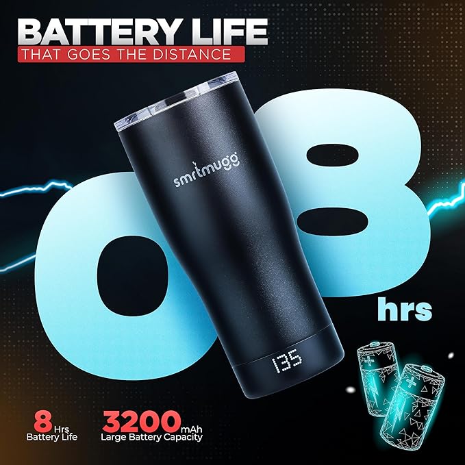 X Heated Coffee Mug 19 oz., 8 Hour Battery Life, Self-Heating, Adjustable Temp