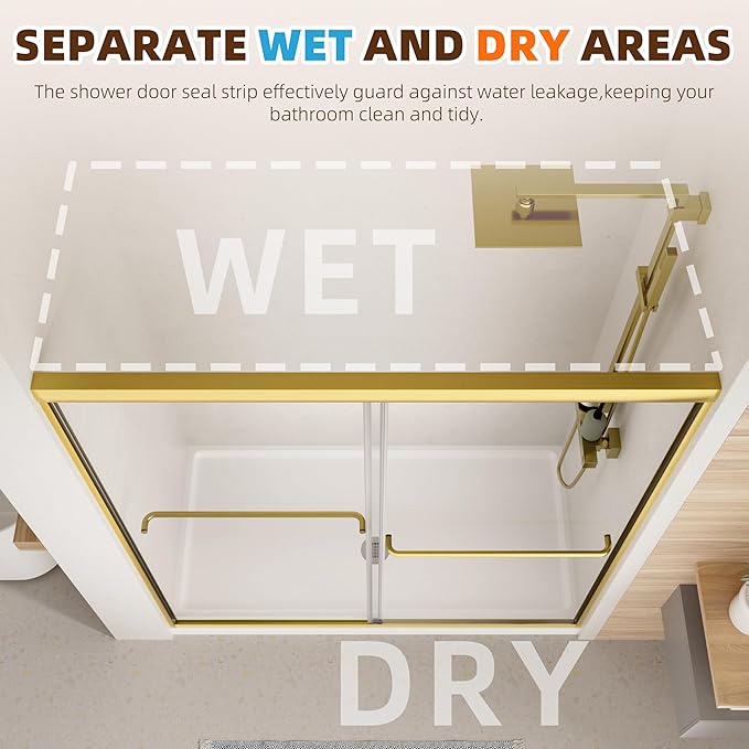 Shower Door, 44-48" W x 70" H Semi-Frameless Double Sliding Glass Shower Door