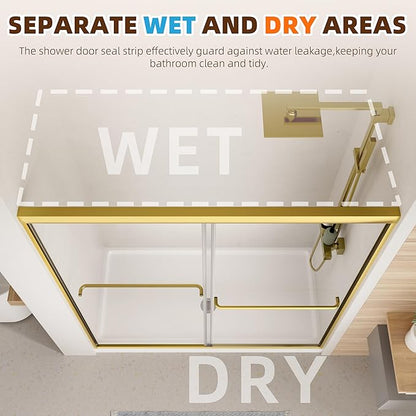 Shower Door, 44-48" W x 70" H Semi-Frameless Double Sliding Glass Shower Door