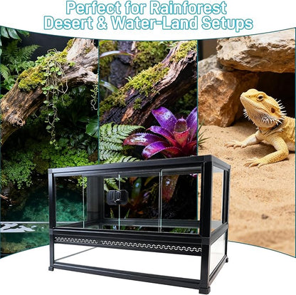 Reptile Terrarium Glass Enclosure 22" × 14" × 12", Front Opening Tank with Mesh Top, Easy Assembly for Small Reptiles, Geckos, Lizards, Snakes, Turtles & More