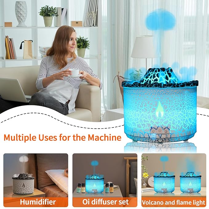 BOHOFAM Essential Oil Diffuser 360ML, Volcano and Flame Diffuser/Humidifier 2