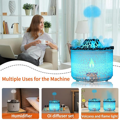 BOHOFAM Essential Oil Diffuser 360ML, Volcano and Flame Diffuser/Humidifier 2