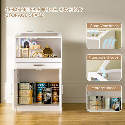 Hamster Cage with Storage Cabinet, Guinea Pig Cage for Small Animals, Large Hamster Cage and Habitat with Easy View Acrylic Panels for Hamster, Rabbit, Guinea Pig, Hedgehog (24"x19"x40")
