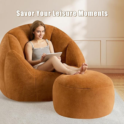 Gericco Round Pouf Ottoman Foot Rest, 29 X 18Inch Floor Poufs Footstool, A Round Modern Foam Filled Foot Stool for Living Room, Home, Nursery, Dorm, Outdoor (Orange, 29Inch)