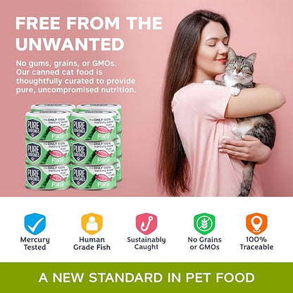 Pure Cravings Salmon and Mackerel Pate, Canned Wet Cat Food, 100% Mercury-Tested, Moist Can Fish, Grain-Free Protein, Non-GMO, 12 Pack