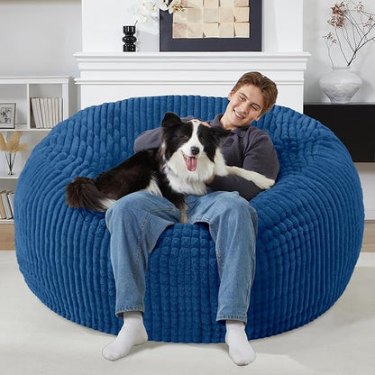 Homguava 6 FT Bean Bag Chair,6' Big Bean Bag,Giant Bean Bag Chairs for Adults with Memory Foam Filled,Comfy Large Beanbag Chairs Soft Bean Bag Sofa with Dutch Corded Plush Cover-Blue