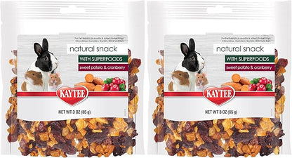 Kaytee Natural Snack with Superfoods for Pet Guinea Pigs, Rabbits, Hamsters, and Other Small Animals, Sweet Potato & Cranberry, 3 Ounces (Pack of 2)