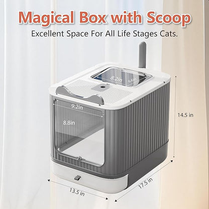 Upgraded Fully Enclosed Cat Litter Box with Lid, Covered Cat Box Enclosure, Anti-Splashing Easy to Clean Kitty Litter Boxes with Drawer, 3 Modes can Use from Kitten to Adult(White&Grey)