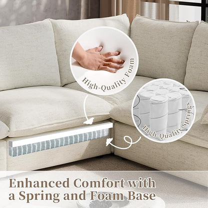 Gtilzria Waterproof Cloud Sectional Couches,High Backrest Down Filled Sofa for Living Room,Modular Sofas 2 Seater with Ottoman,Detachable Couch Covers,Cream White
