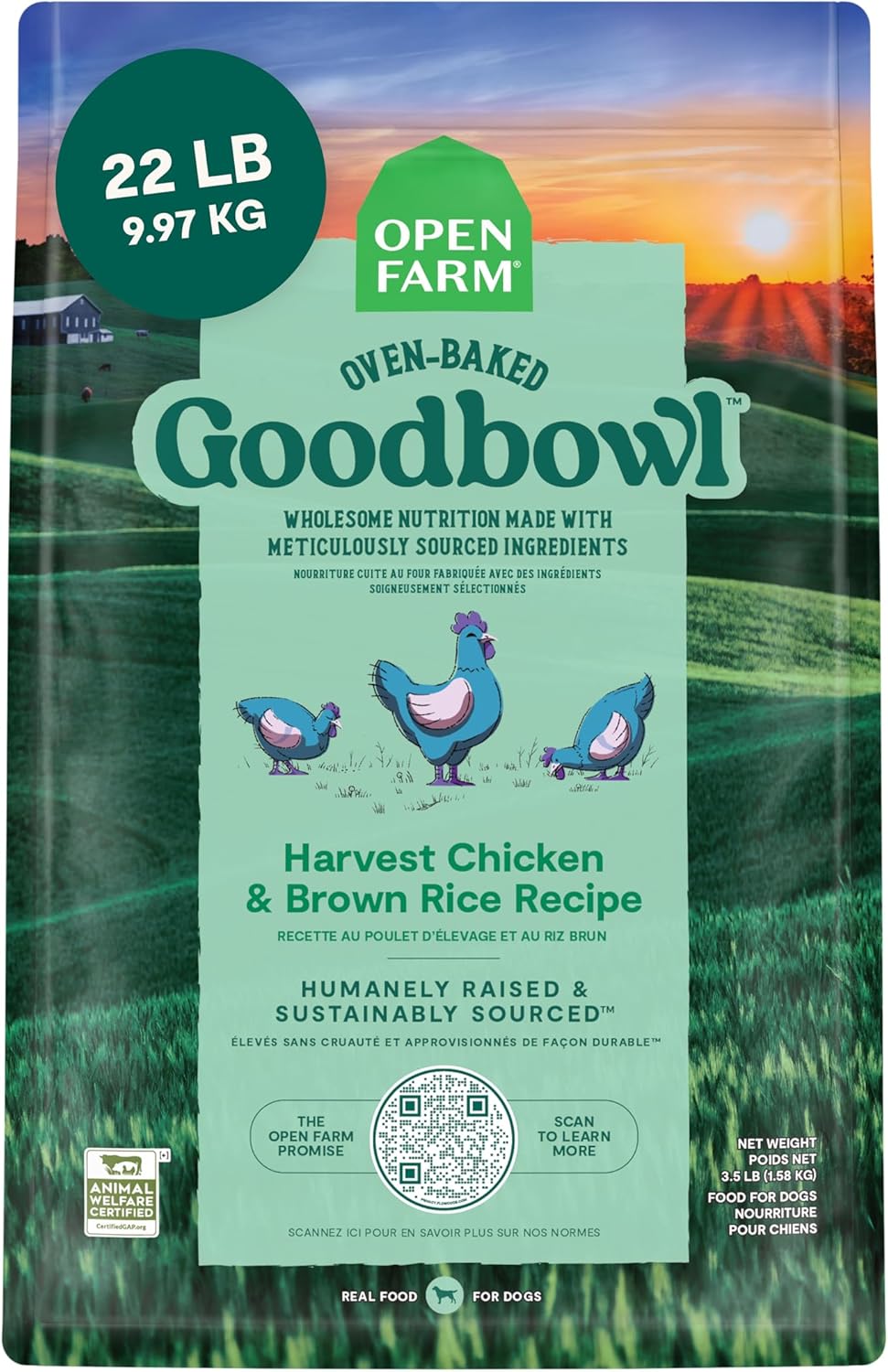 Open Farm Goodbowl, Oven-Baked Small Batch Dry Dog Food - Harvest Chicken & Brown Rice Recipe, Includes Non-GMO Produce & Grains, 22lb Bag (352oz Bag)