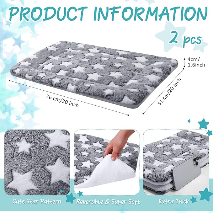 VitalCozy 2 Pack Self Warming Cat Mat Self Heating Pad Bed Reversible Machine Washable Reflects Body Heat Warm Thermal Pet Pad Crate Blanket for Feral and Indoor Cat(Star,20'' X 30'')