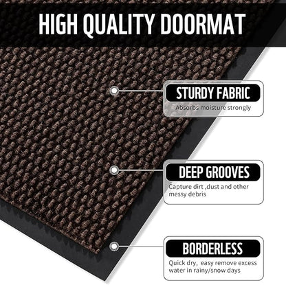 Yimobra Doormat Outdoor Indoor Entrance 47 x 32, All-Season All-Weather Front Door Mat, 100% Waterproof Welcome Matt for Floor Garage Outside Entry, Stain and Fade Resistant, Black Coffee